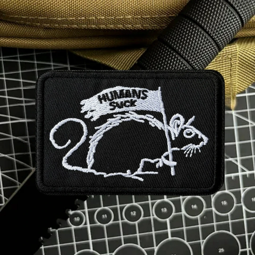 Parche de succión para humanos, insignia de moral táctica, parches de gancho y bucle bordados de ratón para ropa, mochila, pegatina decorativa militar - imagen 4