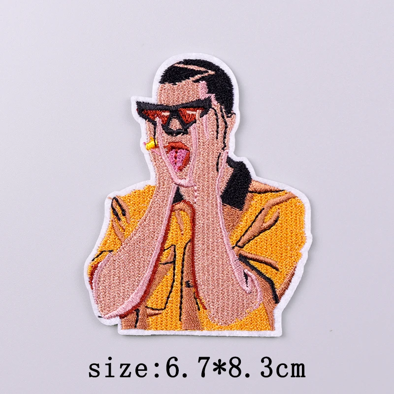 Parches Bad Bunny para ropa, parche bordado de cantante, parches para planchar para ropa, costura Punk de Hip Hop/pegatinas de parche fibles - imagen 5