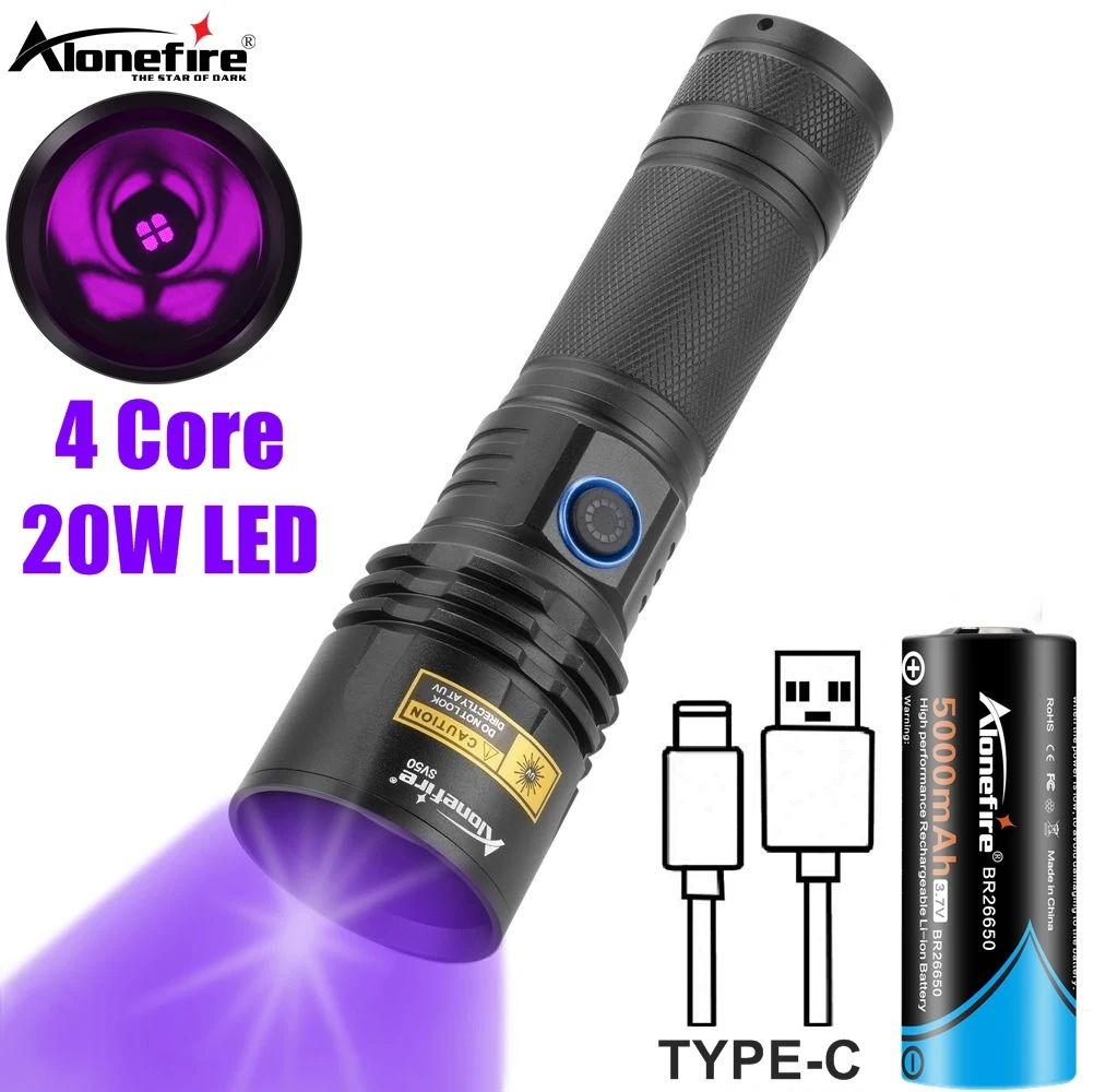 Alonefire SV50 15W 365nm UV luz púrpura USB linterna ultravioleta antorcha Invisible manchas de mascotas lámpara de musgo de gato Ultra Viole - imagen 2