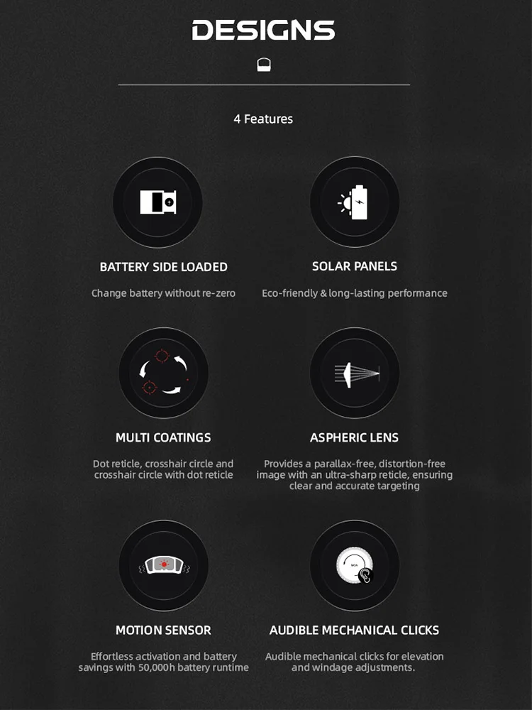 Óptica vectorial Frenzy-X 1X19X26 mira de punto rojo energía Solar huella de Moj multiretícula 7075-T6 Sensor de movimiento de aluminio mira réflex - imagen 2