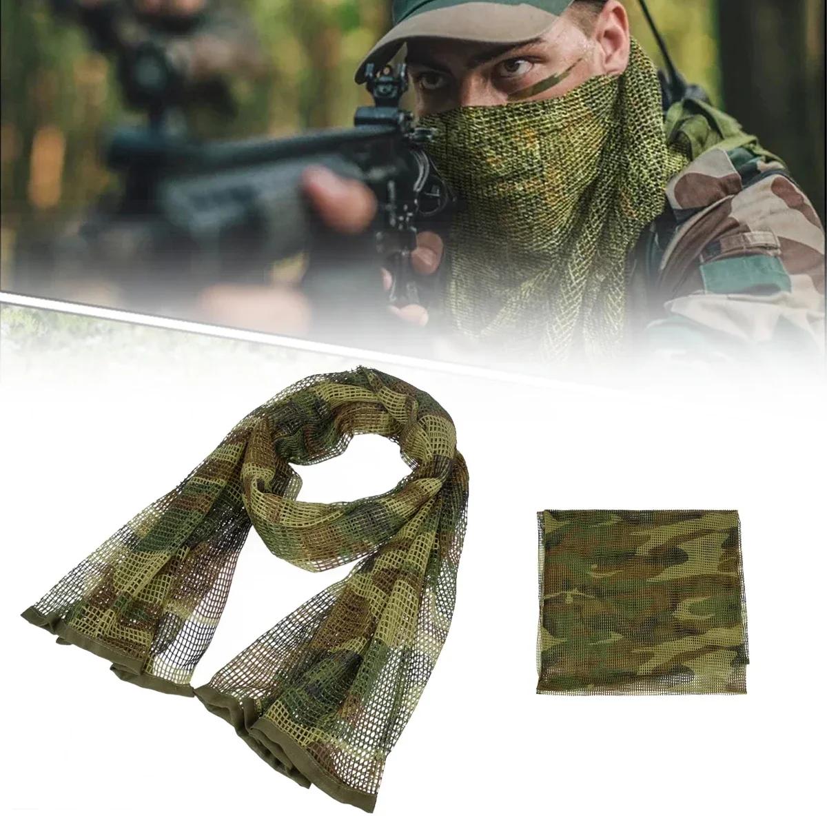 Camuflaje táctico al aire libre, red de malla, bufanda de camuflaje, deportes, caza, tiro, fotografía salvaje, francotirador, malla de camuflaje, bufandas para senderismo