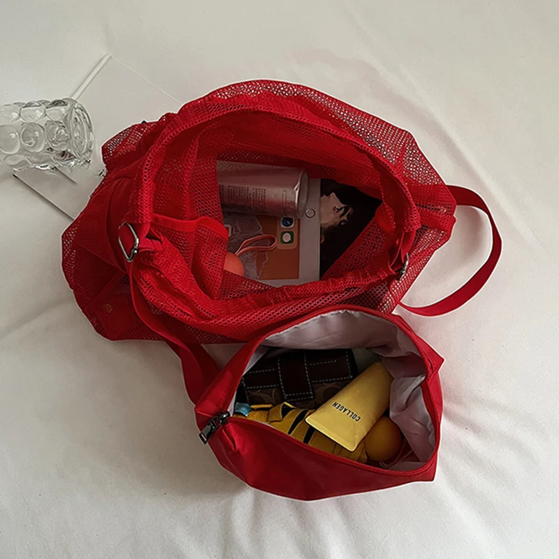 Mochila de malla para natación y playa, gran capacidad, para viajes al aire libre, Camping, desplazamientos, bolsa hueca, viaje transparente, salida, mochila universitaria - imagen 4