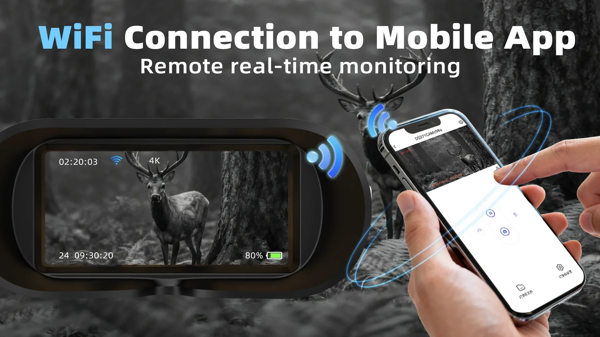 Binoculares de visión nocturna con WiFi, batería integrada 18650, aumento 4K 8X, alcance de 1000m, foto y vídeo a todo Color para seguridad de acampada - imagen 3