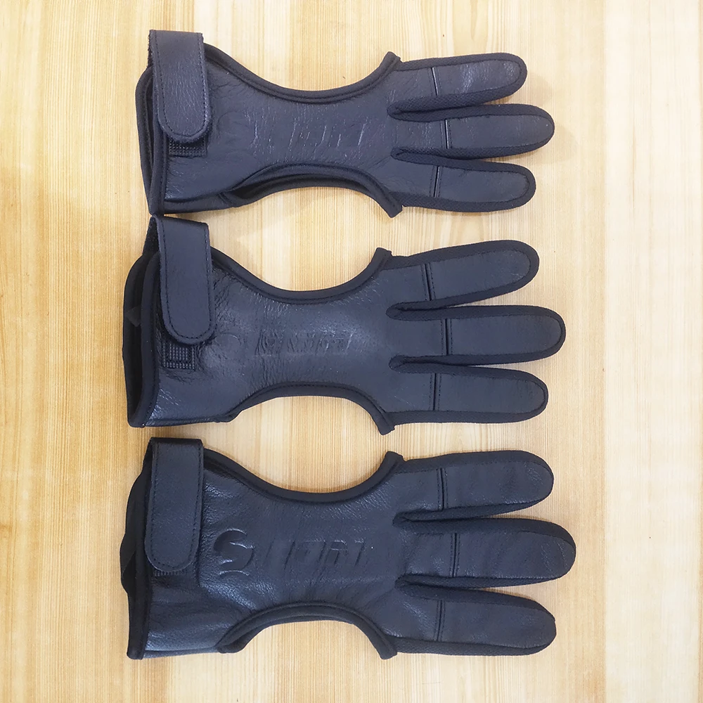 Guantes de cuero de 3 dedos, ropa protectora negra de alta elasticidad para tiro con arco, calidad nueva para caza y tiro - imagen 4