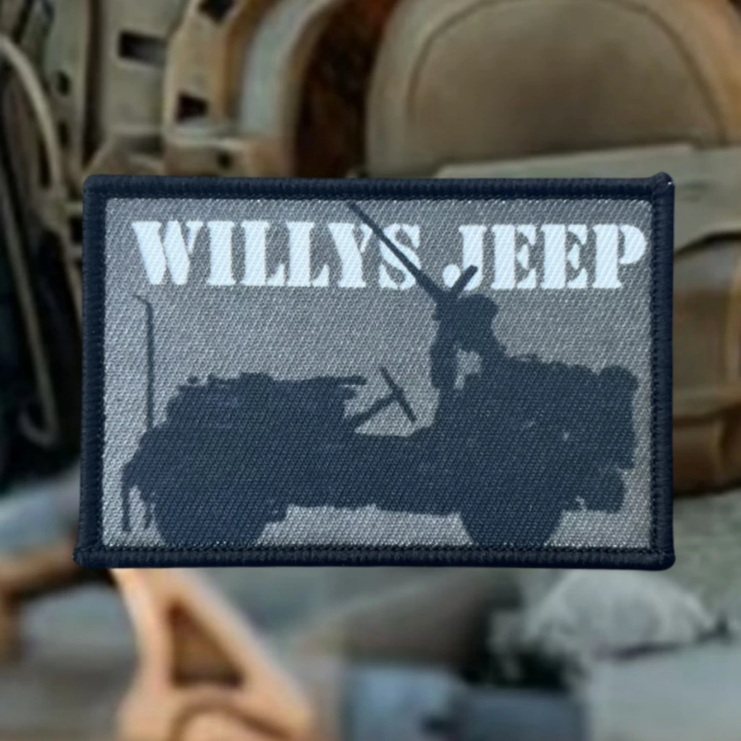 Brazalete de moral táctico "WWII Willys Jeep", parches de gancho y bucle impresos para ropa, emblemas militares, pegatina para mochila - imagen 4