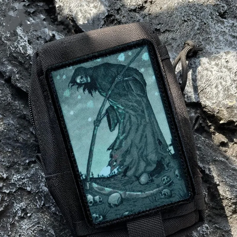 "Cosecha". Parches tácticos de esqueleto de la muerte, insignia de moral de combate estampada, brazalete del ejército militar, emblema de gancho y bucle, pegatinas para mochila - imagen 3
