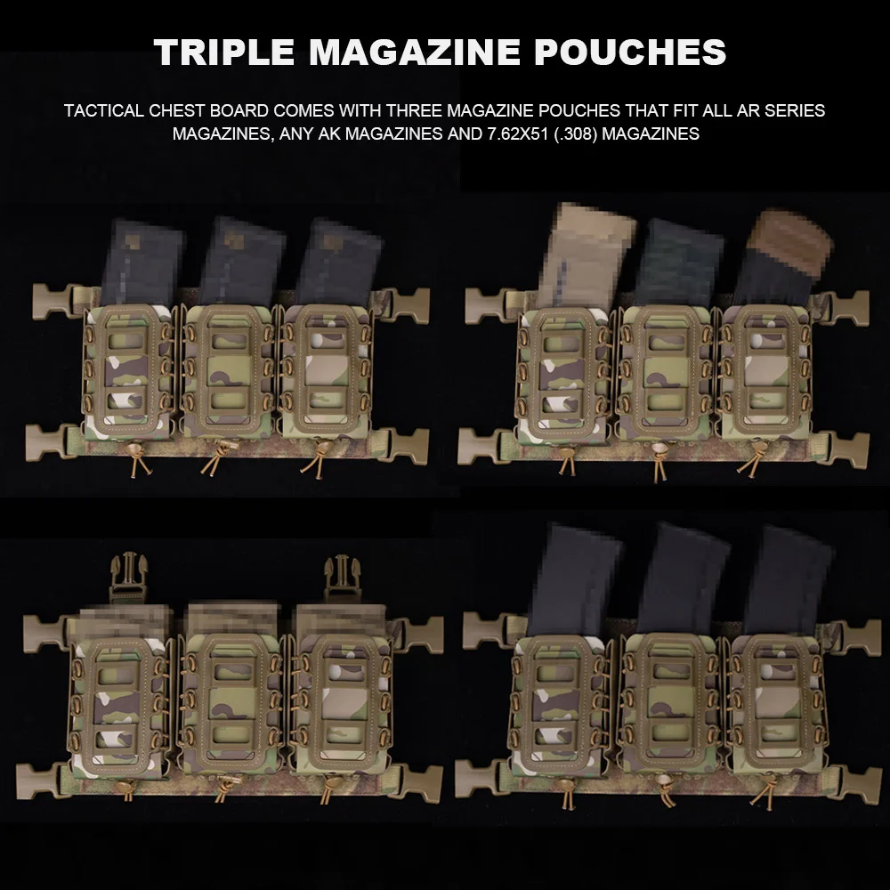 MOLLE Airsoft-Chaleco de caza táctico militar para hombre, aparejo de pecho, corte láser con AR/5,56/AK/M4/7,62, Triple bolsa para revistas - imagen 4