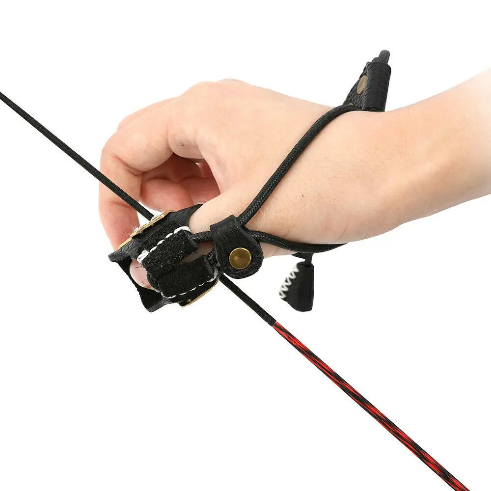 Equipo Protector de tiro con arco, Protector de dedo de anillo de pulgar de cobre de piel de vaca tradicional - imagen 3