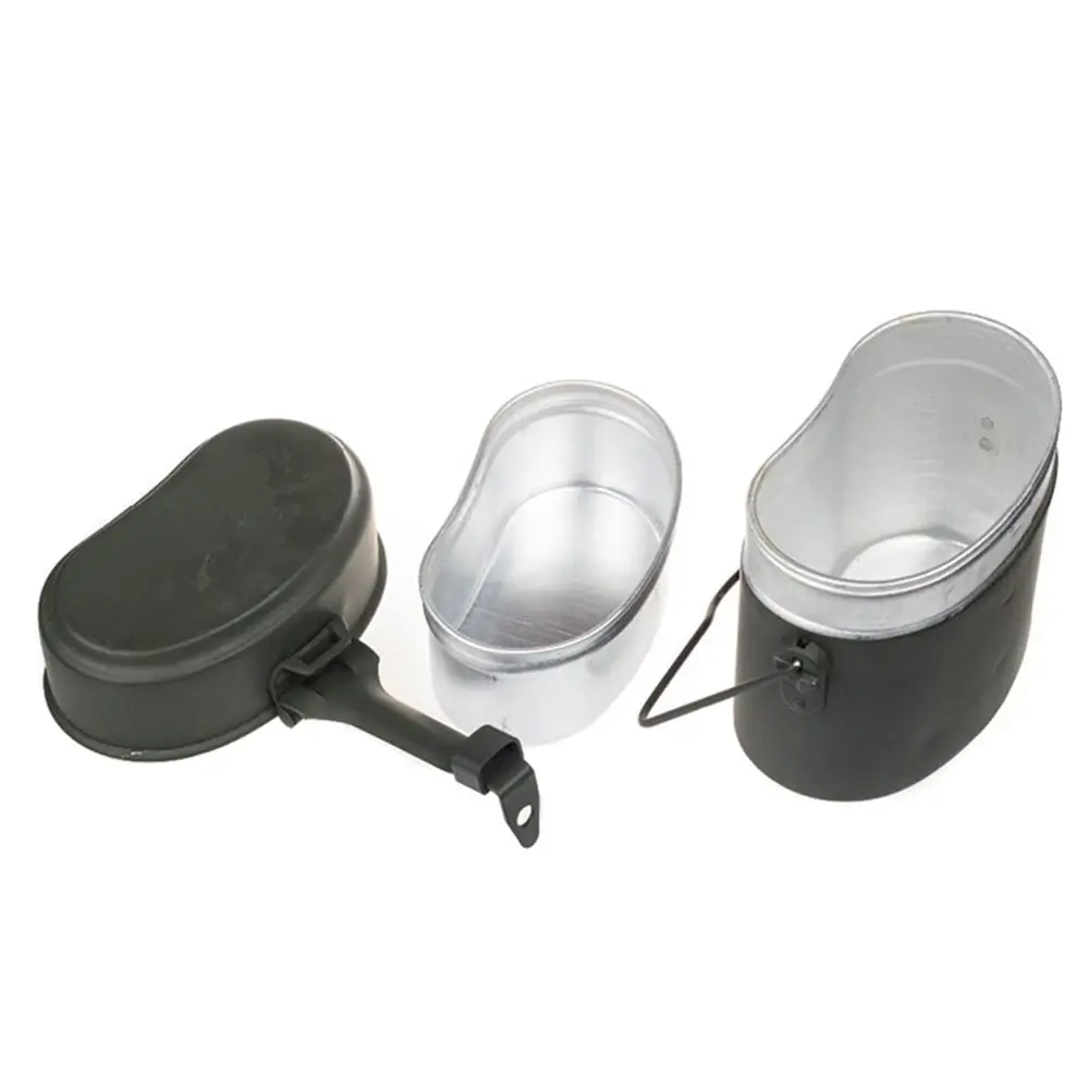 Fiambrera de aluminio para exteriores de doble cubierta, réplica de cantina alemana, tetera deportiva para acampar, verde militar de acero inoxidable - imagen 3