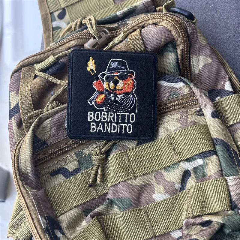Parche bordado militar táctico "BOBRITTO BANDITO", insignias de moral con gancho, parches para ropa, pegatinas para mochila