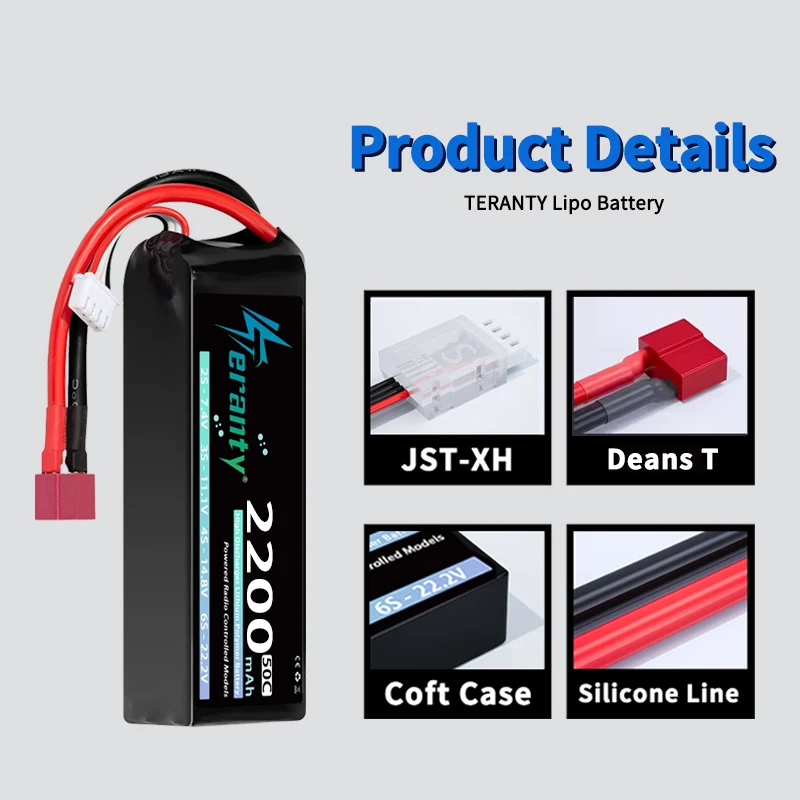 TERANTY 3S 2200mAh Lipo batería 11,1 V 50C/100C con enchufe T XT60 para Dron FPV avión RC coche camión grafeno barco piezas de modelo RC - imagen 3