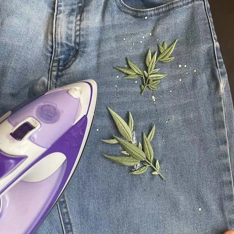 Parches termocollantes de aplique de tela de flores de plantas verdes, hojas de bambú, bordado Floral, pegatinas para planchar para ropa, vestido - imagen 4