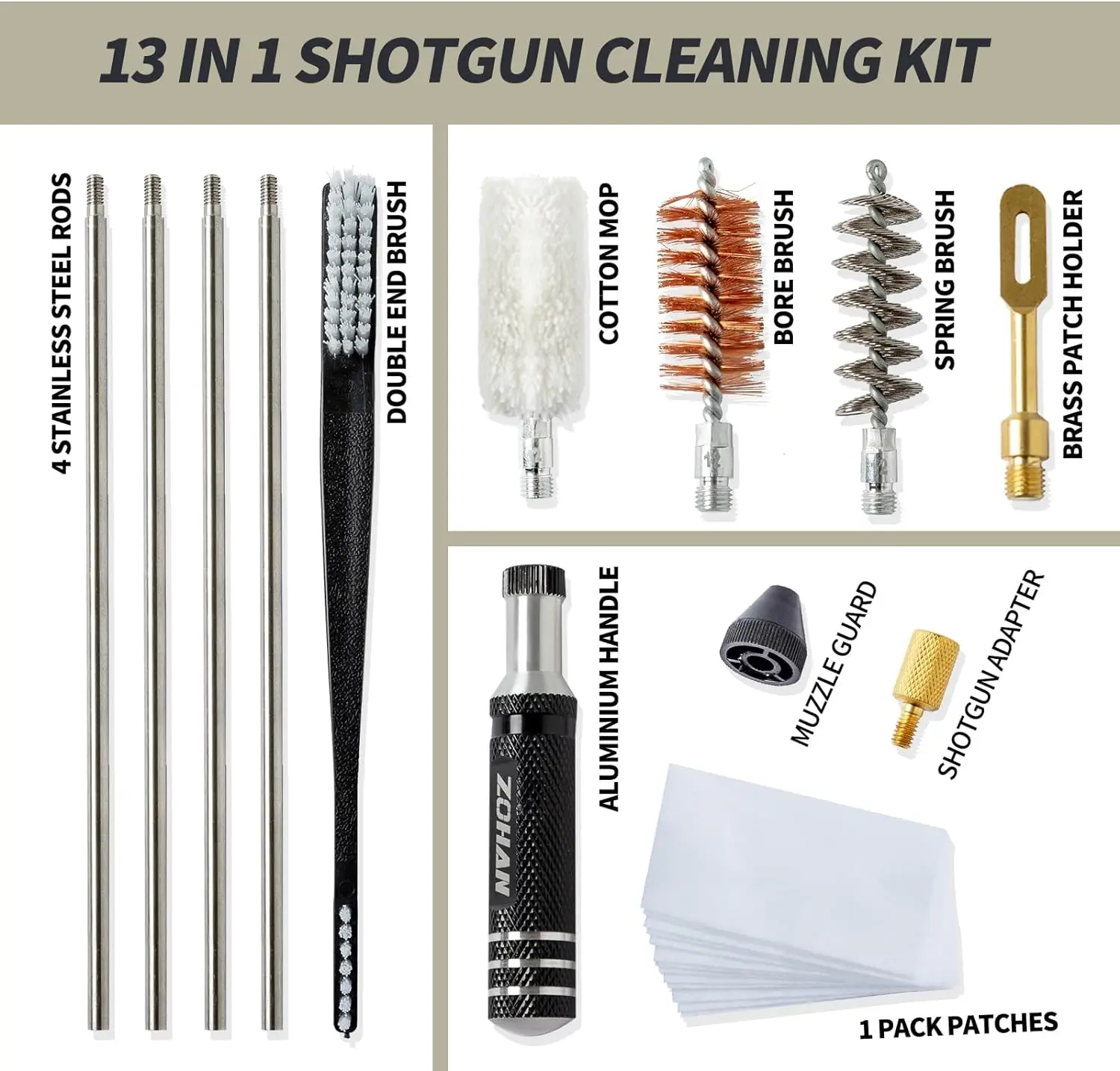 ZOHAN-Kit de limpieza de pistola, herramienta Universal de cepillo para pistola, Kit de limpieza de escopeta de calibre 12, limpiador de barril de pistola, montaje portátil para caza - imagen 2