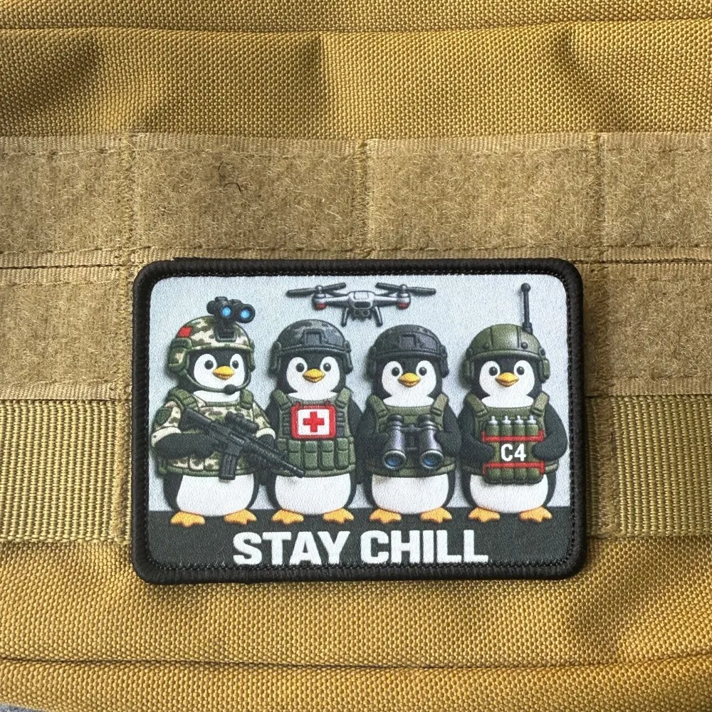 Parche táctico bordado pingüinos con gancho y bucle moral militar - imagen 3