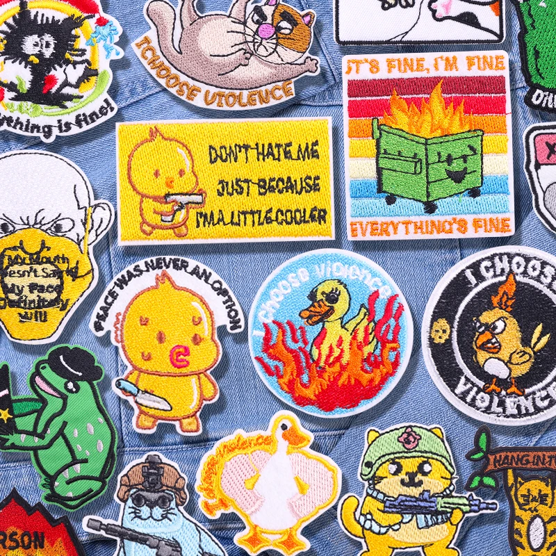 Parches divertidos de pato, sombreros, bolsos, parche bordado para coser, parches DIY de animales de dibujos animados para planchar para ropa, pegatinas bordadas de rana y gato