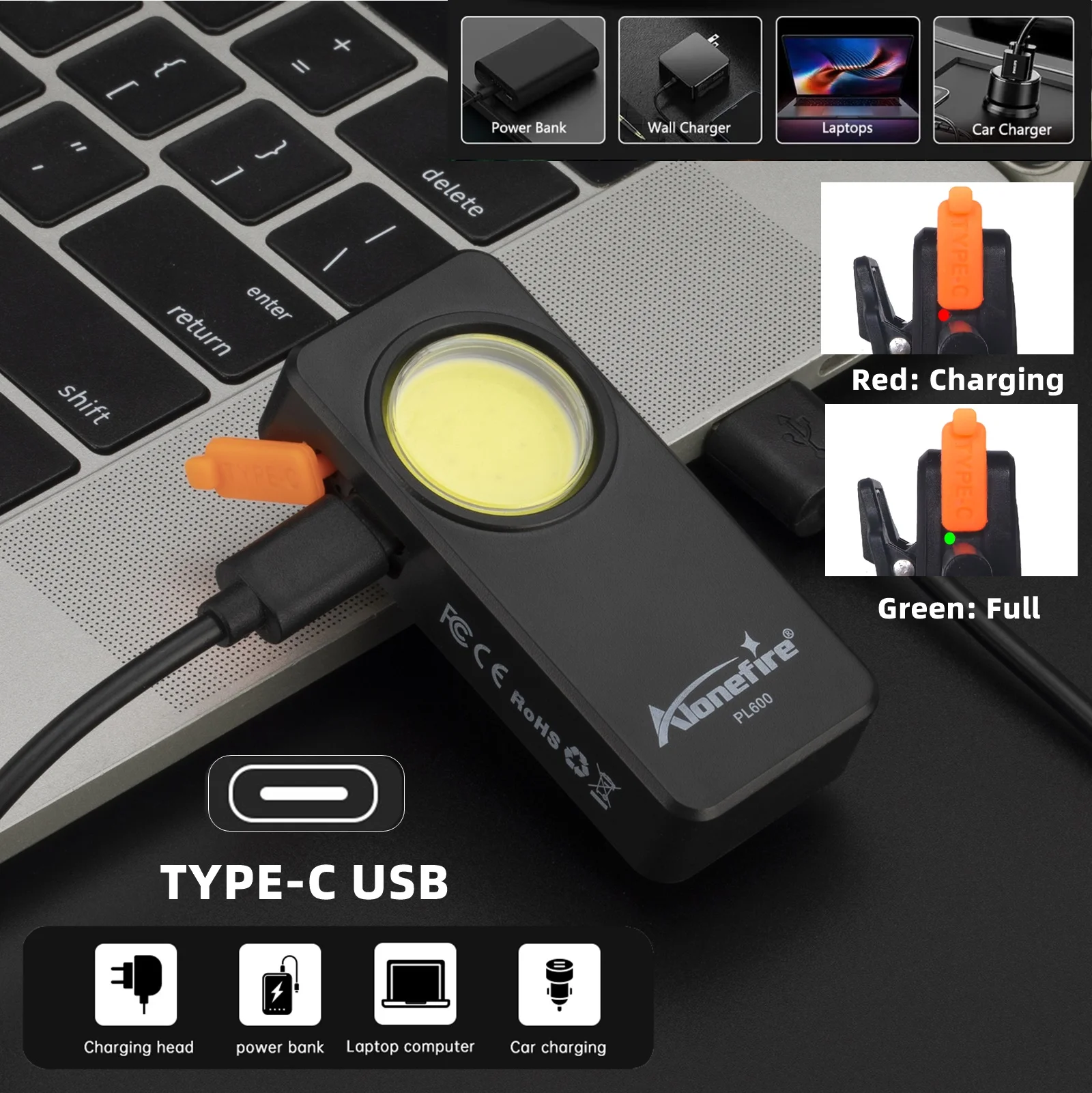 Alonefire PL600 USB recargable portátil luz de emergencia caminar deportes correr al aire libre senderismo enfermera trabajo Camping lámpara de advertencia - imagen 5