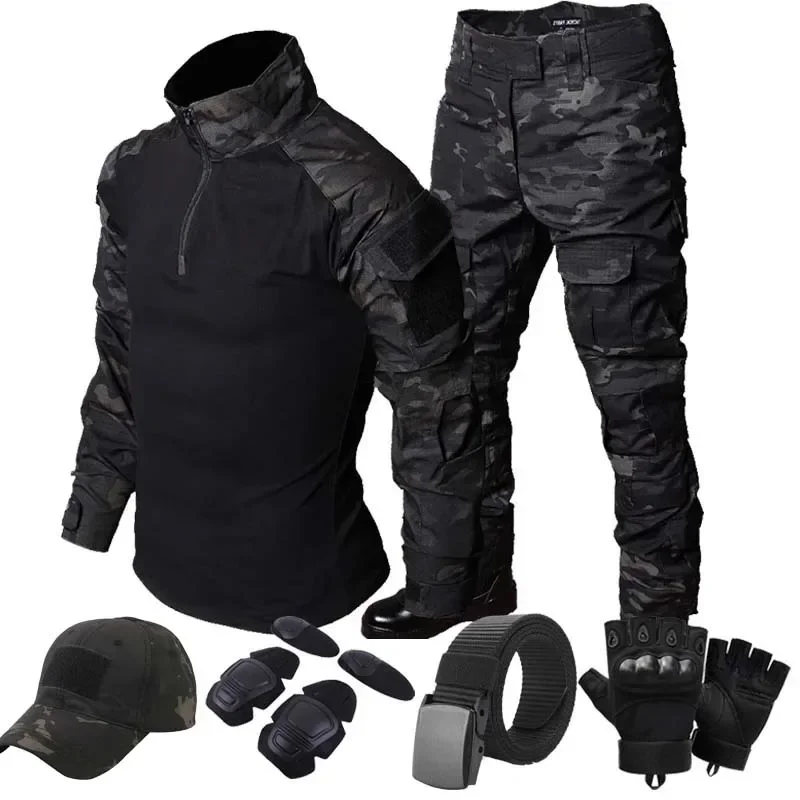MCBK-trajes tácticos de camuflaje para hombre, camisetas de combate con cremallera 1/4, camisas de entrenamiento, ropa de caza, pantalones resistentes al desgaste, conjuntos de Paintball Airsoft - imagen 2