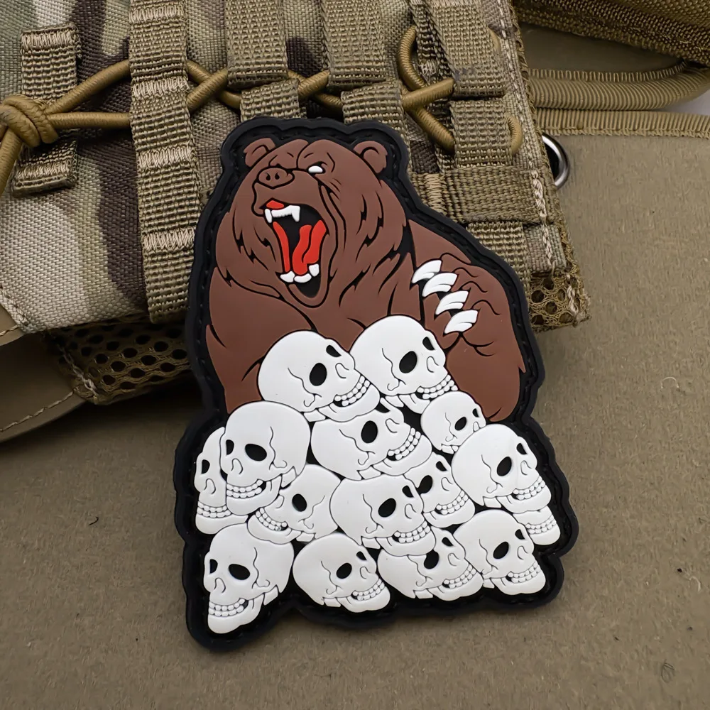 Parches de PVC de oso marrón irritables "Humans Beware", parche de gancho y bucle de moral del ejército militar táctico, pegatina para mochila para ropa