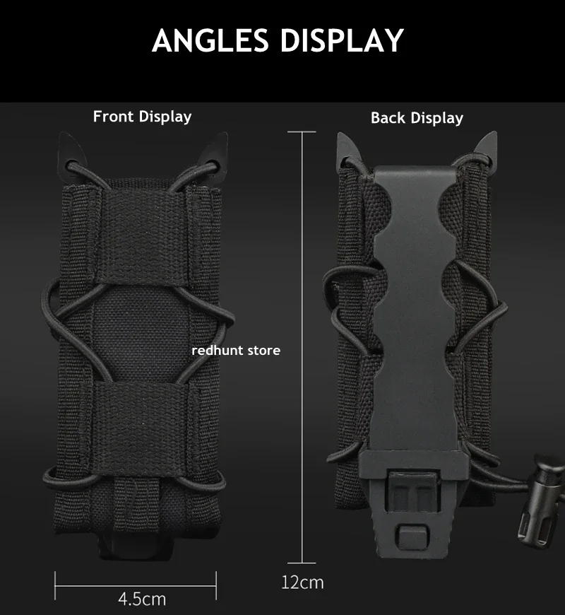 Bolsa para revistas de 9mm, bolsa táctica para revistas individual, bolsa para linterna Molle de caza, soporte para linterna, bolsa para cuchillos al aire libre - imagen 2