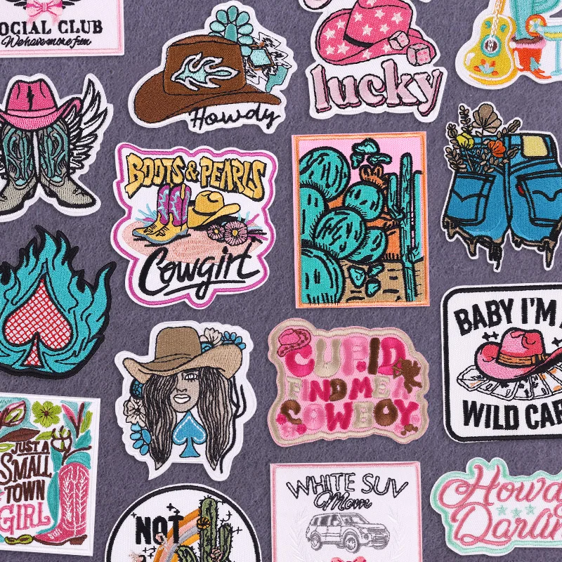 Parche bordado de vaquera/cowboy, parches para planchar para ropa, parches termoadhesivos para ropa, apliques de costura de Cactus de dibujos animados DIY
