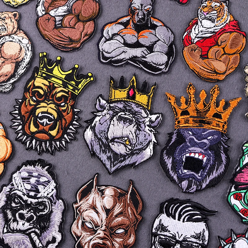 Parches bordados orangután/Bear King para ropa, parches termoadhesivos para ropa, parche muscular de animales para pegatinas para ropa