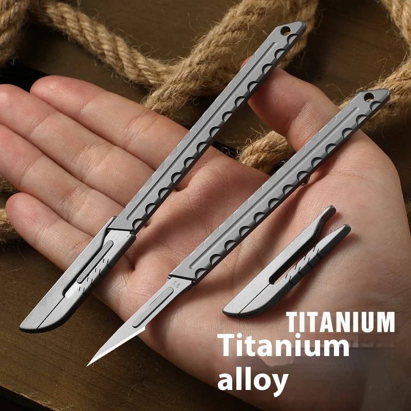 Cuchillo de utilidad de aleación de titanio, cuchillo de palanca creativo para exteriores, mini llavero, abridor de caja, entrega urgente abierta, cuchillo pequeño con letras op - imagen 3