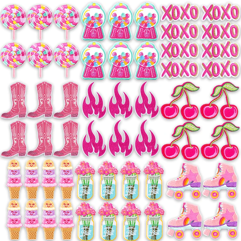10 Uds. Botas de vaquera rosa, parche bordado de dibujos animados, parches para planchar para niñas, chaqueta vaquera, tema occidental, decoración bonita de moda para niños