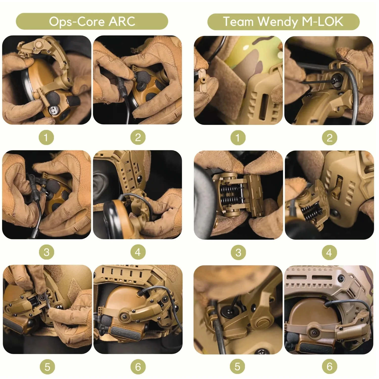 Adaptador de riel para casco táctico para PELTOR ComTac, accesorios de tiro Airsoft, soporte para auriculares compatible con riel Ops Core ARC Team Wendy MLOK - imagen 5