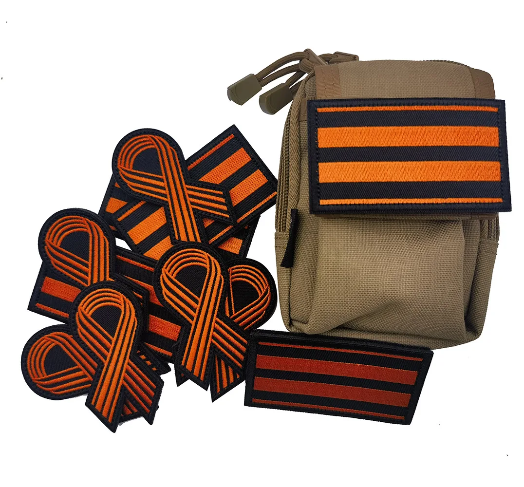 Parche de cinta ruso de San Jorge, parche bordado con gancho y bucle, insignia de moral, parches para ropa, brazalete militar táctico naranja y negro - imagen 2