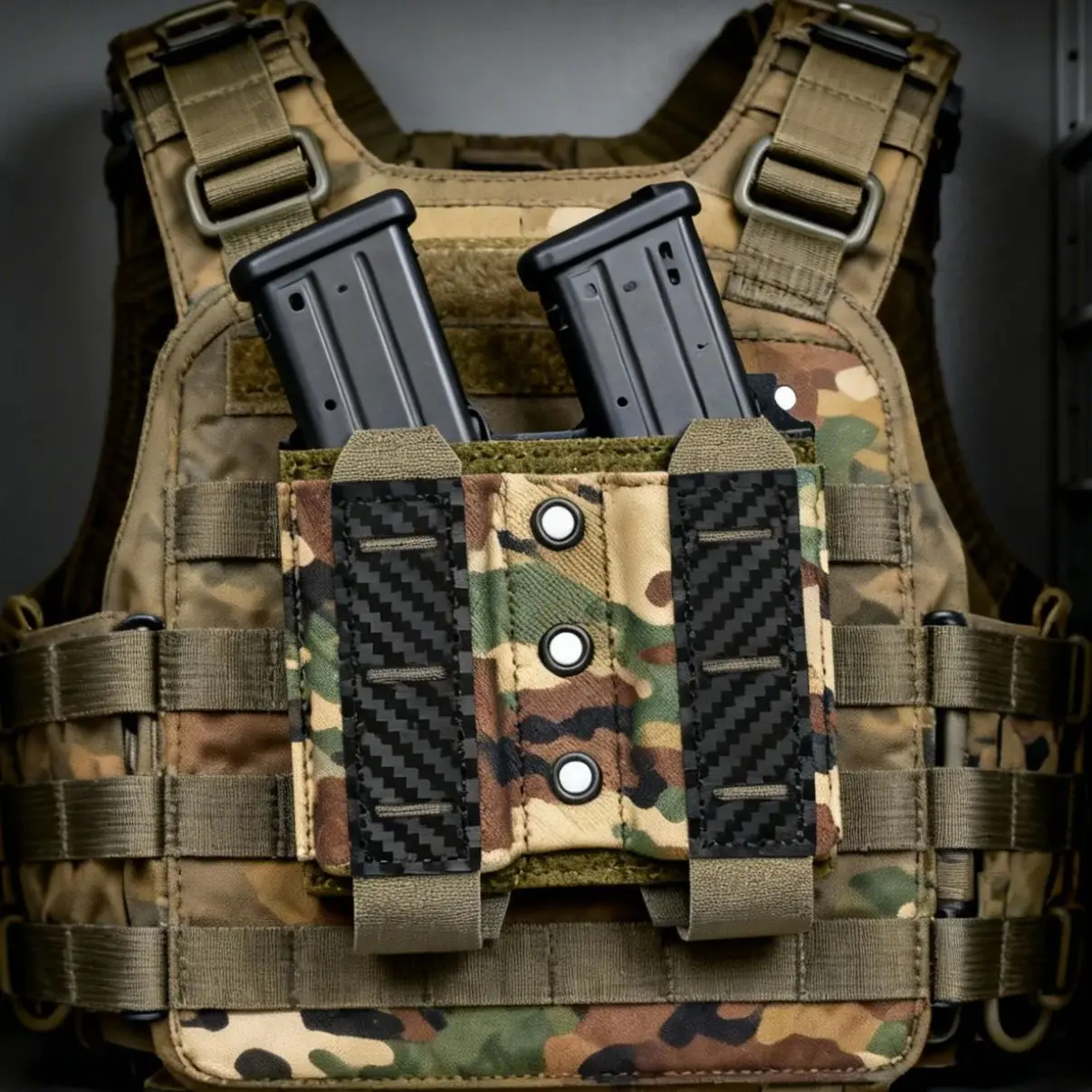 Portarrollos táctico de doble cámara con patrón de fibra de carbono, equipo de caza al aire libre, bolsa Molle de liberación rápida - imagen 2