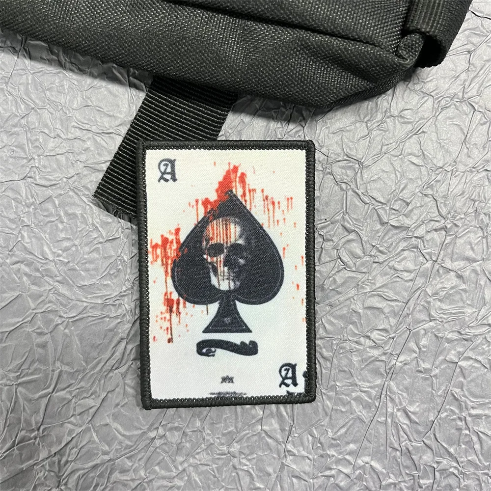 Ace of Spades parches estampados para ropa, Parche de gancho y bucle, mochila, equipo táctico, insignias de Calavera, apliques para ropa - imagen 5