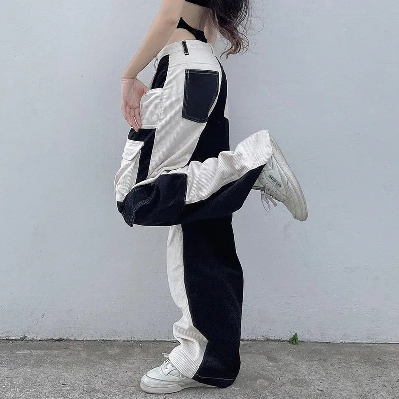 Pantalones Cargo de pana para mujer, pantalón holgado informal de cintura alta, ropa de calle Y2k, pantalones de chándal rectos - imagen 2