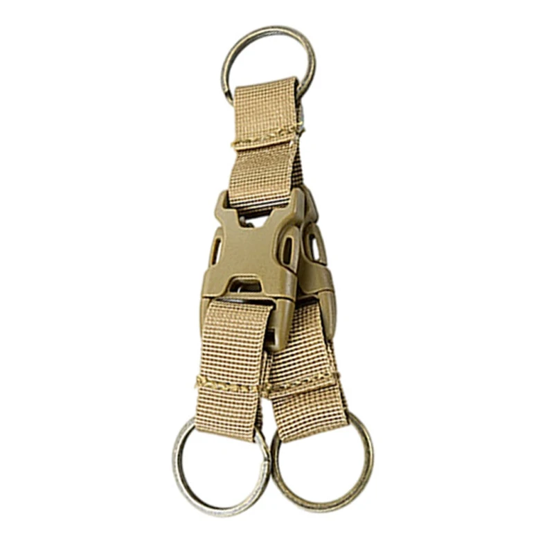 LLavero de cinturón de nailon con hebilla de Clip Molle para deportes al aire libre, llavero táctico multifuncional de tres anillos, negro, verde, bronceado - imagen 2