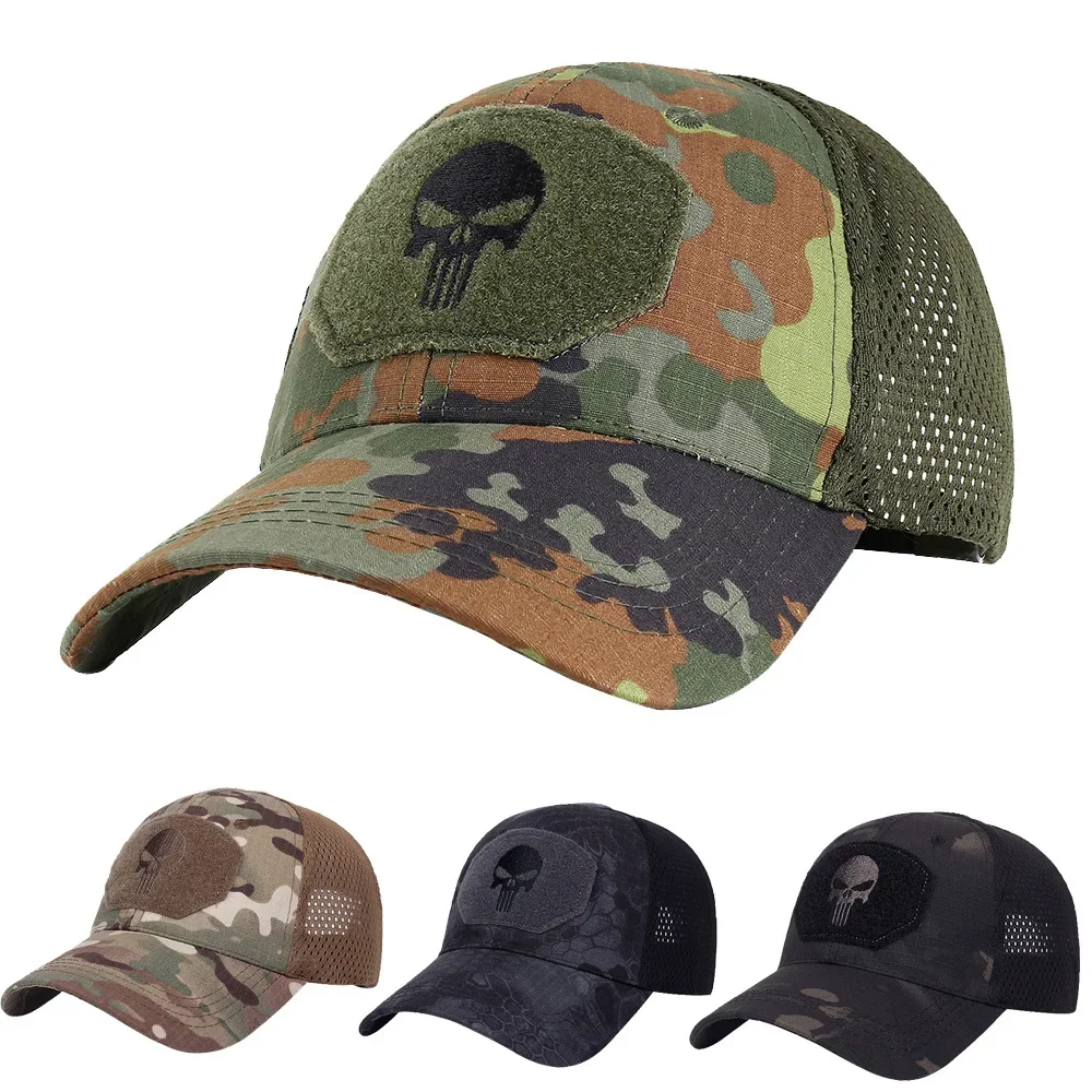 Gorra de béisbol con calavera de camuflaje para hombre y mujer, sombrero de combate táctico, malla de camuflaje, deportes al aire libre, senderismo, caza, baloncesto, gorras de fútbol - imagen 2