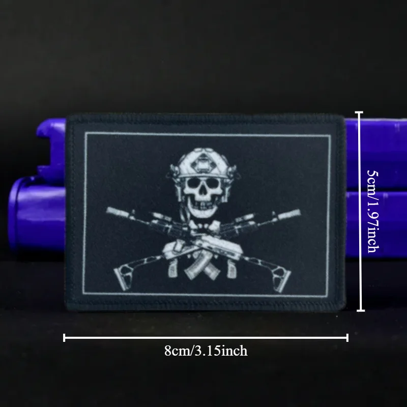 Esqueleto de soldado con pistola, parches tácticos impresos, Parche de gancho y bucle, insignia militar de Chevron, brazalete, pegatinas de mochila - imagen 3