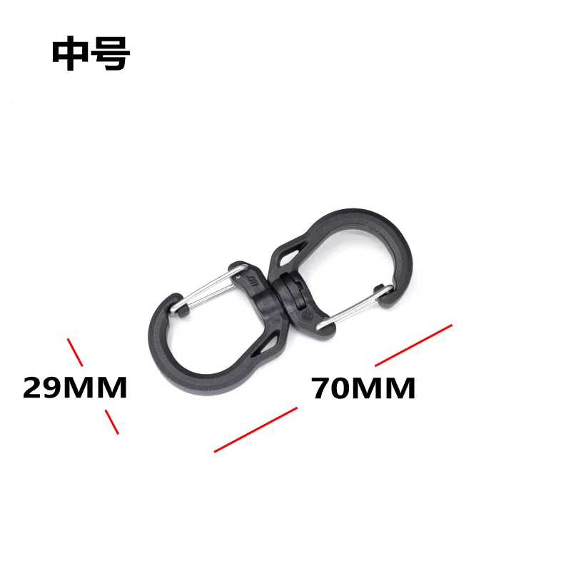 Ganchos giratorios multifuncionales de doble punta, ganchos elásticos de plástico, llavero bidireccional grande, mediano, pequeño y negro - imagen 5