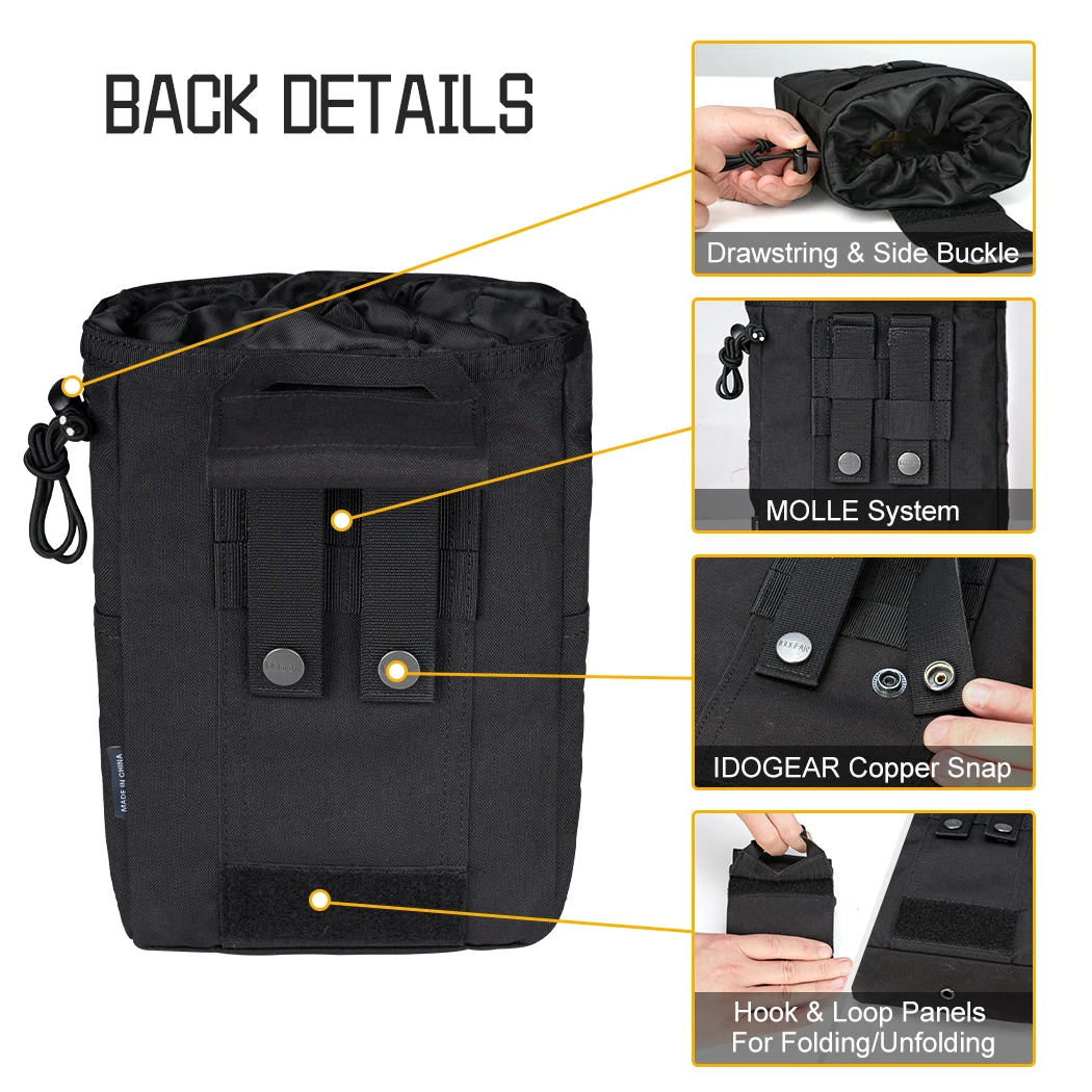 IDOGEAR bolsa de reciclaje plegable táctica bolsa de basura MOLLE bolsa de caída caza 3577 - imagen 4