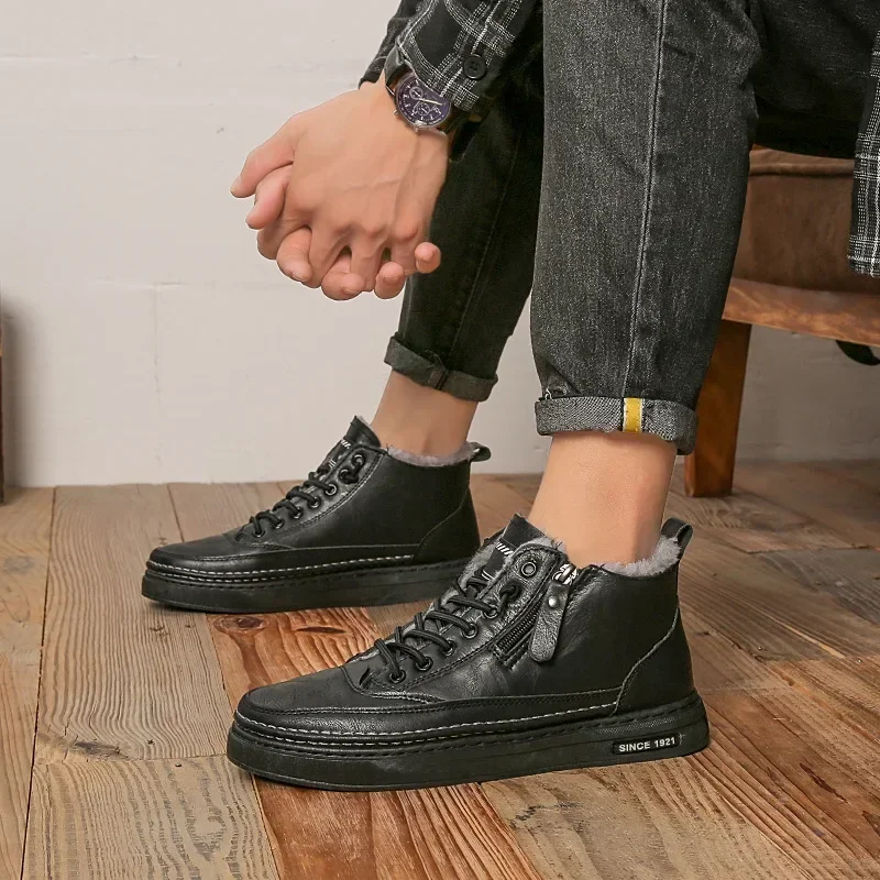 Botas de invierno para hombre, botas de nieve de piel cálidas impermeables, zapatos informales para trabajo al aire libre, zapatillas militares de goma a la moda - imagen 2