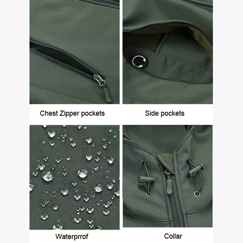 Chaquetas SoftShell de invierno para hombre, pantalones tácticos para acampar, senderismo, caza, pesca, abrigos con capucha de lana, pantalones Cargo para exteriores S-5XL - imagen 4