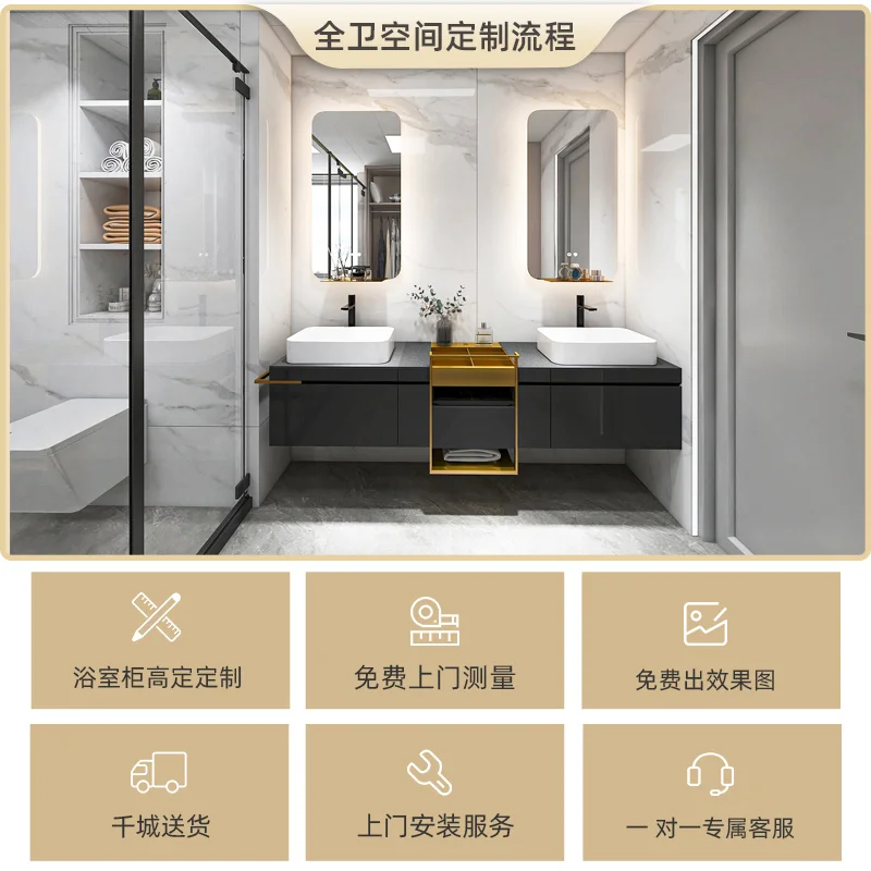 Combinación de armario de baño de tablero de roca, lujo ligero, baño moderno, lavabo para dos personas, lavabo - imagen 5