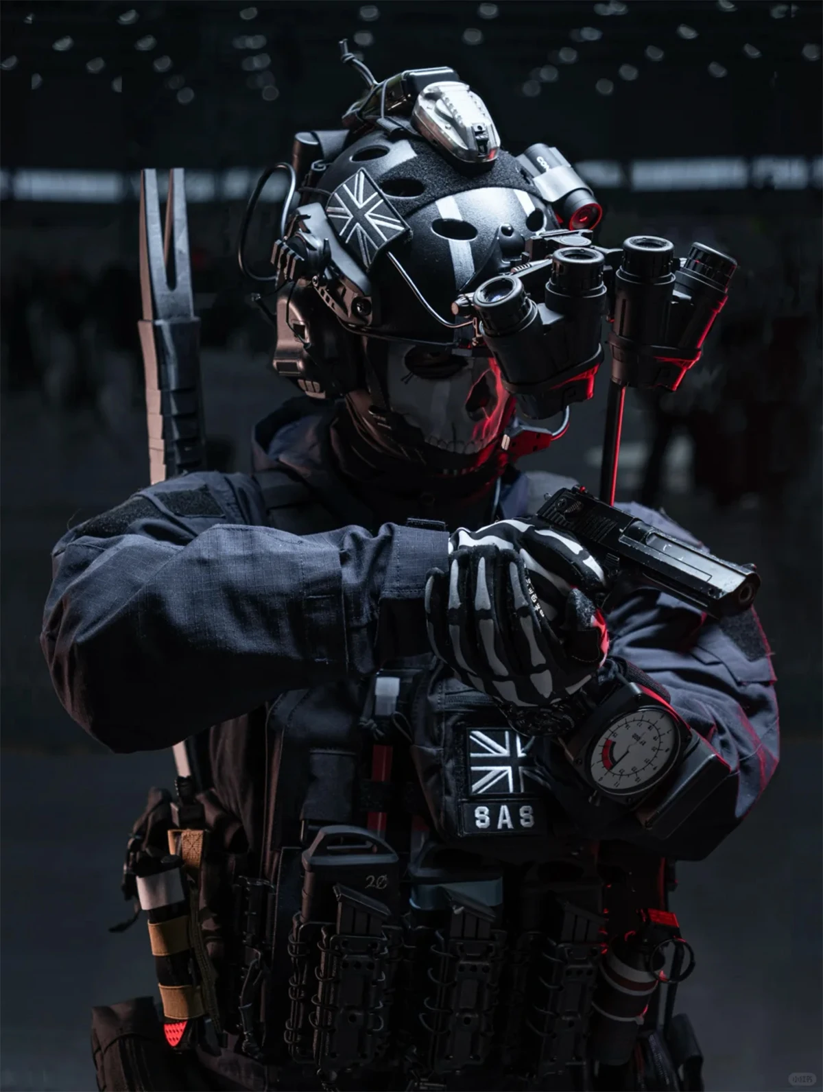 AQzxdc Airsoft Call of Duty 19 Night Raid Ghost Cosplay conjunto completo de equipo máscara táctica fantasma chaleco táctico y conjunto de hemlet - imagen 3