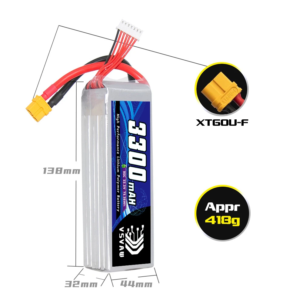 2 uds VSVAW 6S 22,2 V 3300mAh 90C/180C batería Lipo Mini cuatro ejes FPV modelo Drone batería de iones de litio de alta velocidad de alto voltaje - imagen 4