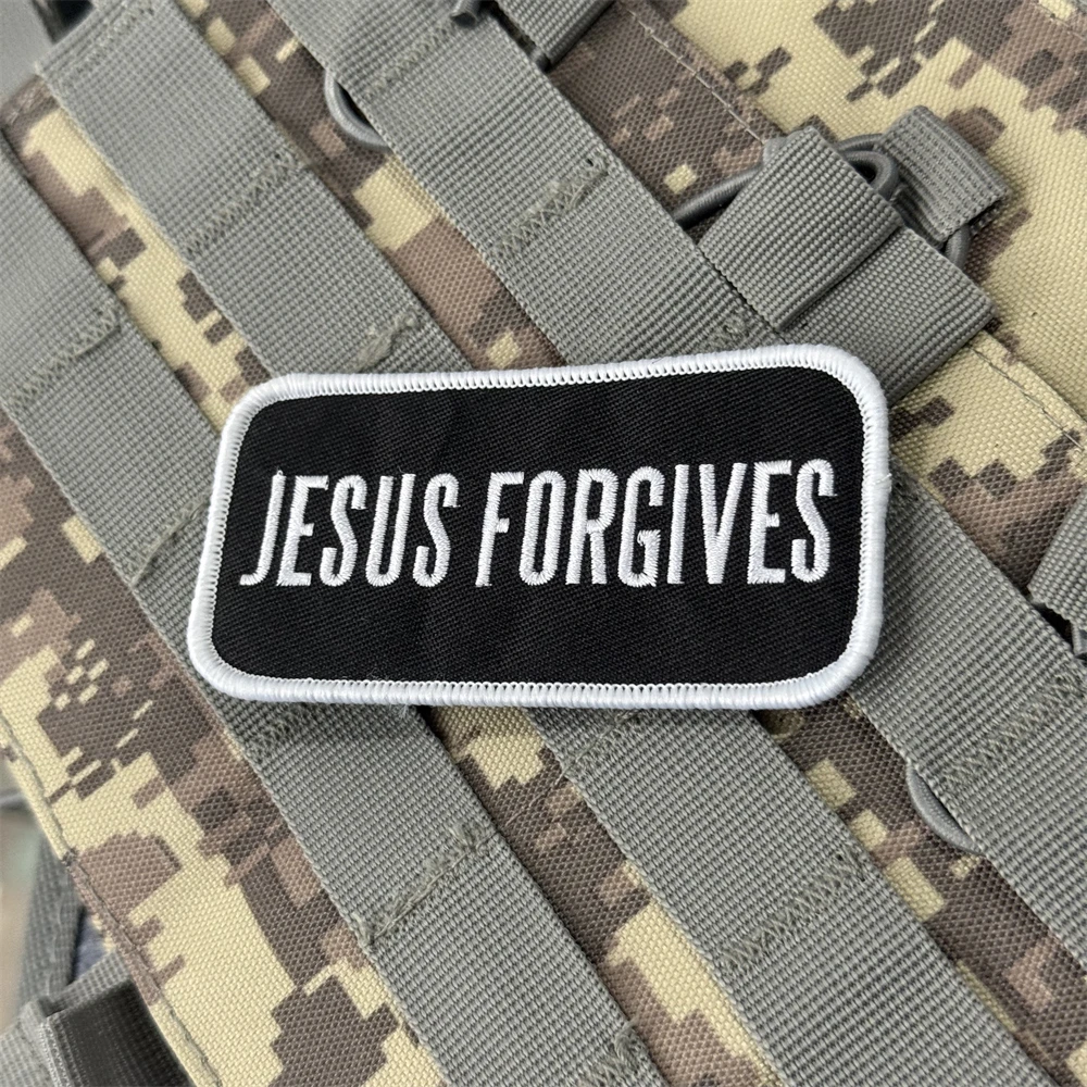 Parche de insignia de moral bordado de Dios "JESUS FORGIVES", gancho y bucle militar táctico, accesorios para mochila al aire libre, pegatinas - imagen 2