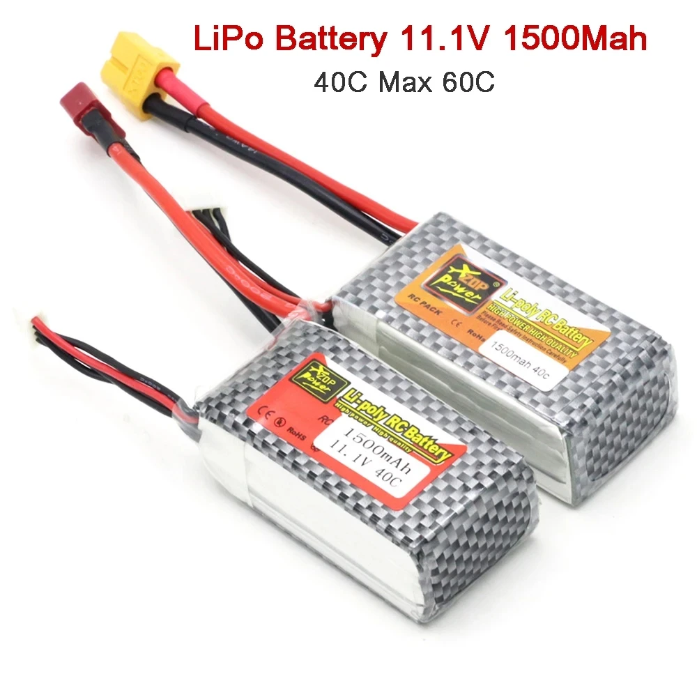 Batería LiPo de 11,1 V, 1500Mah, 3S, 40C, Max, 60C, XT60, enchufe T para cuadricóptero RC, helicóptero, coche, avión - imagen 2
