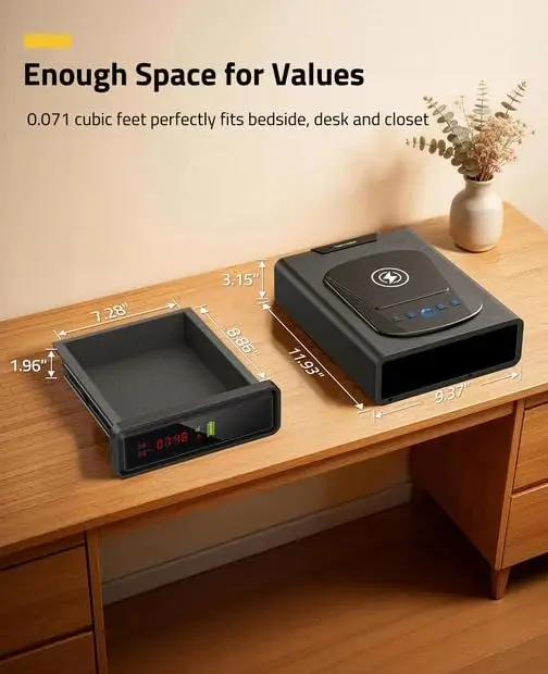 Caja fuerte biométrica con huella y carga inalámbrica LED ajustable - imagen 4