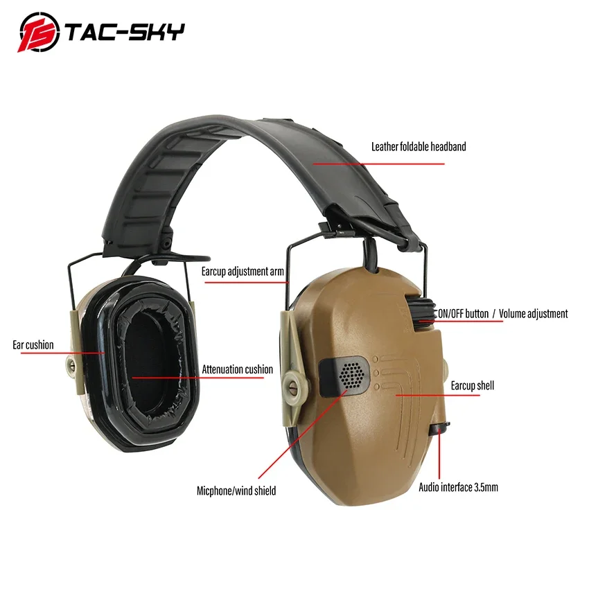 Auriculares de caza airsoft TS TAC-SKY, cascos con diadema, extraíbles, cojines de silicona para los oídos, plegables, nueva actualización - imagen 3