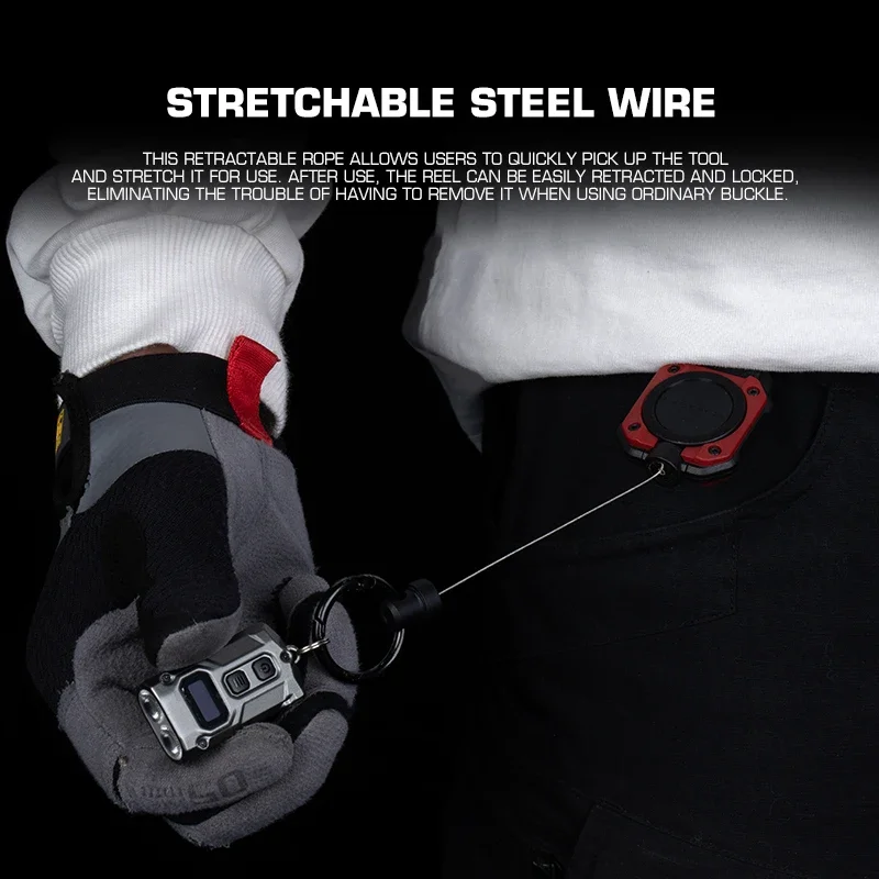 Llaveros retráctiles de alta resistencia con mosquetón, hebilla de cuerda de alambre de acero fuerte, llavero de resorte, herramienta deportiva para exteriores - imagen 5