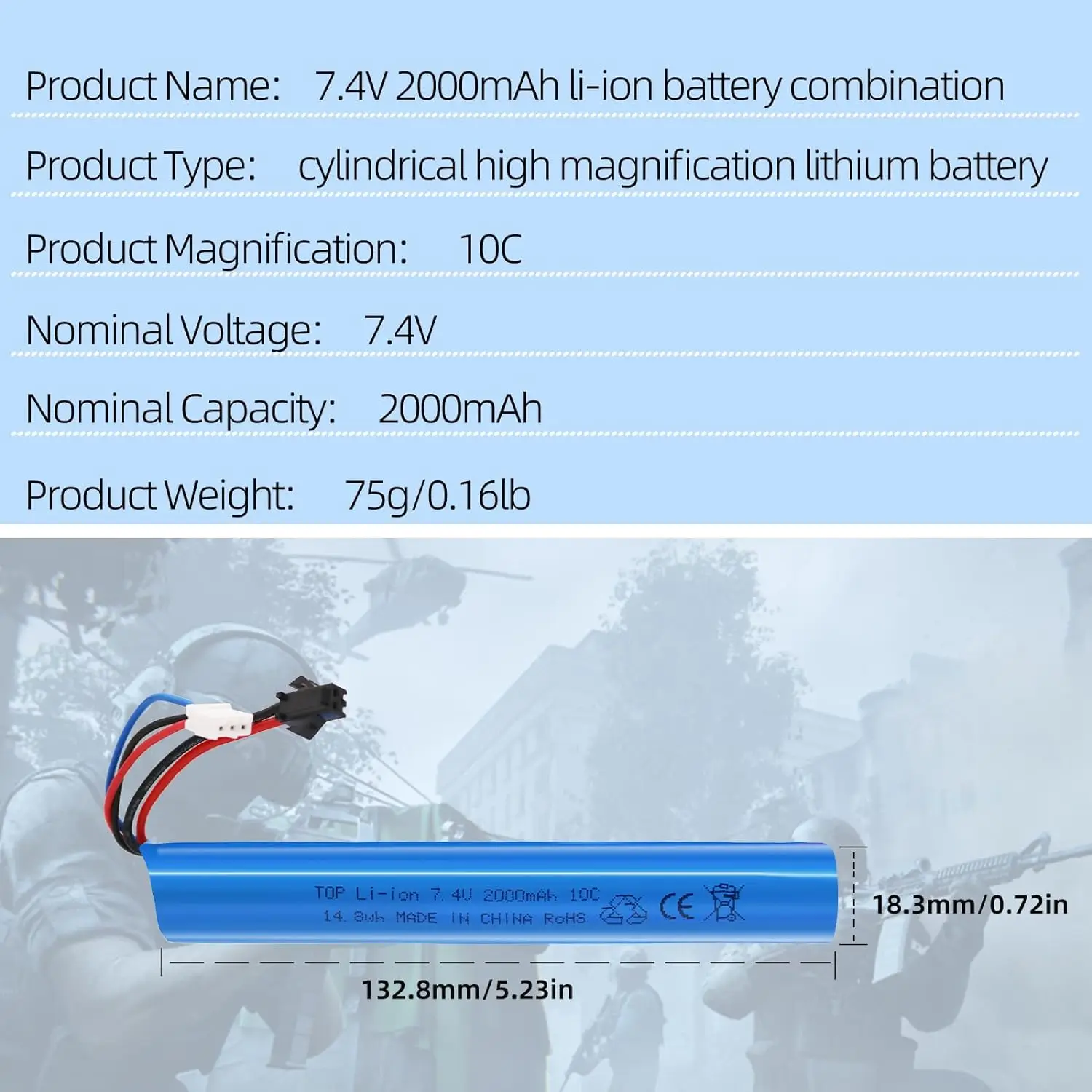 Batería LiPo de 7,4 V y 2000mAh, enchufe de SM-2P y cargador para juguete de bola de salpicaduras SRB1200, 400 SRB400-SUB, MP5K, M4, M110, Airsofts de cuentas de agua de Gel - imagen 4