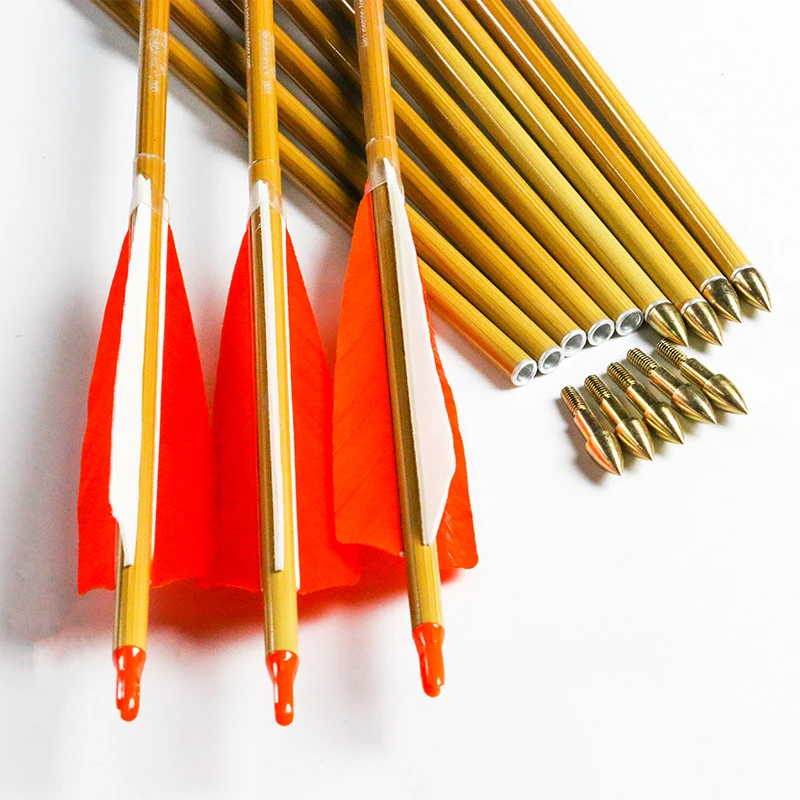 Flechas de carbono puro de piel de bambú, 12 piezas, 32 pulgadas, Sp500, arco tradicional compuesto, tiro de caza - imagen 2