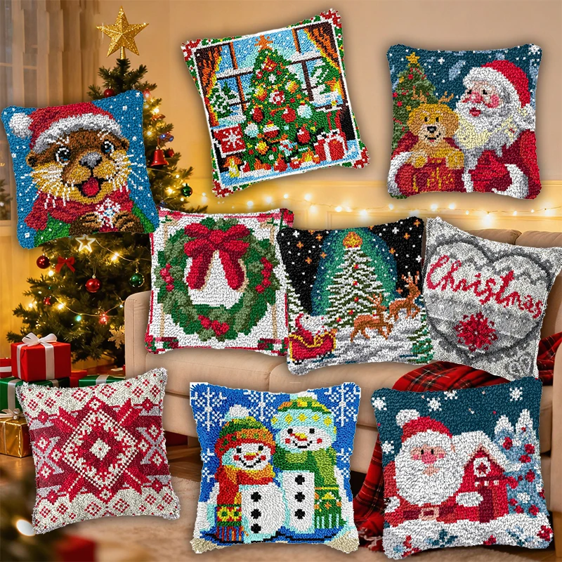 Kit de gancho de pestillo Smyrna de Navidad, alfombras, almohada, artesanías de Satán, accesorios y materiales, decoración de sofá, paquete de botones, cojín DIY - imagen 2